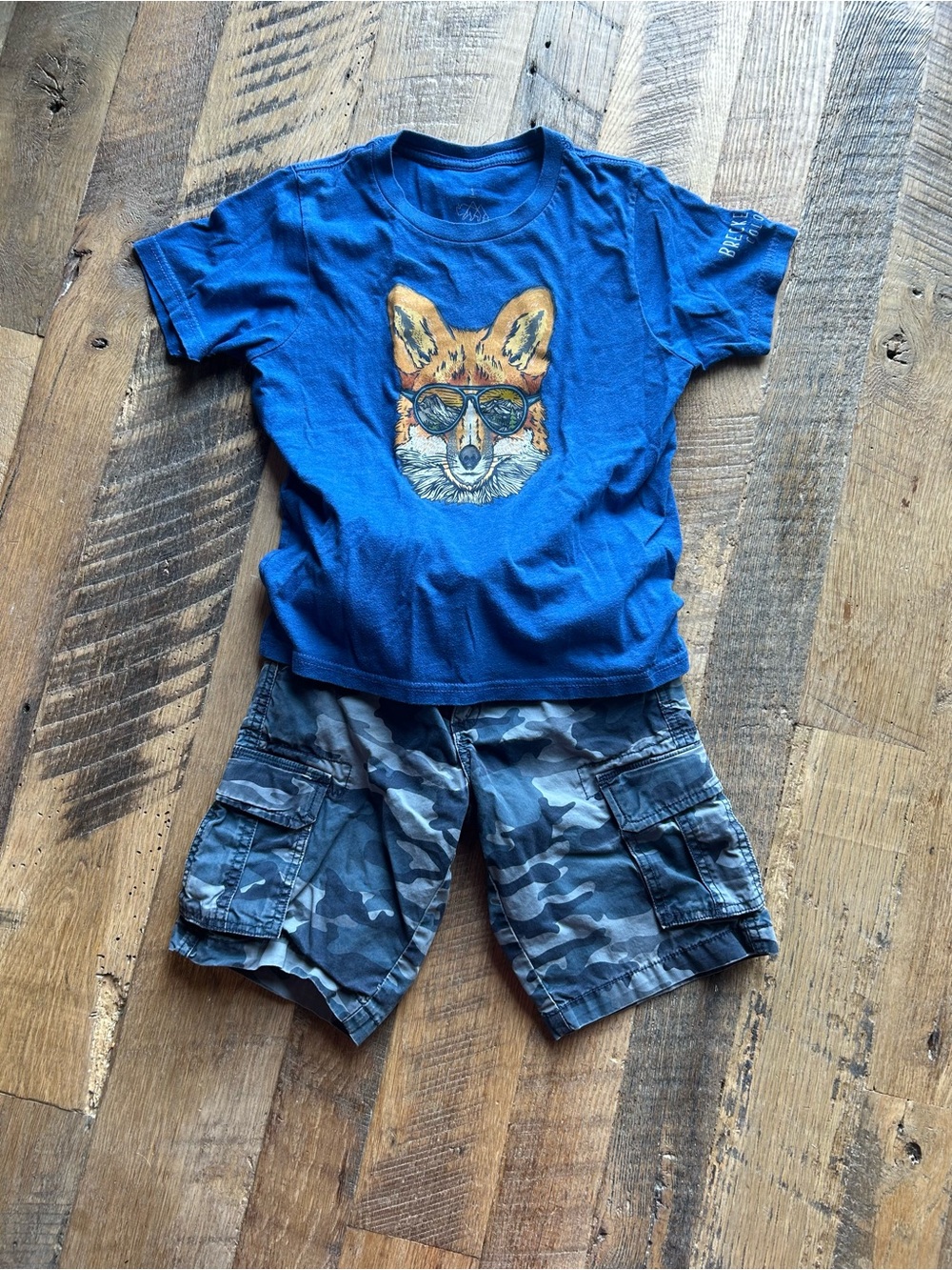 Blue Fox Graphic Tee with Camouflage Cargo Shorts Set